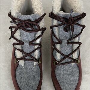 Sorel Women's Brown and Gray Lace-Up Faux-Sherpa Winter Boots